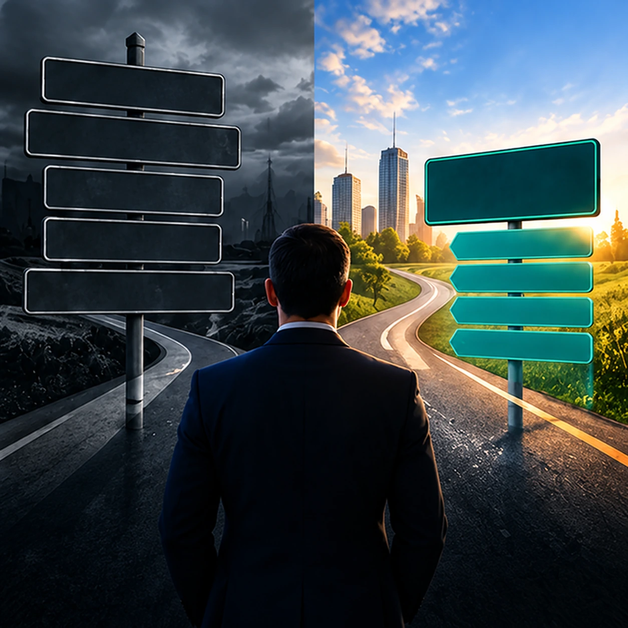 Executive choosing between the risks of a poor ERP decision and a strategic path to business growth with Esteborg.